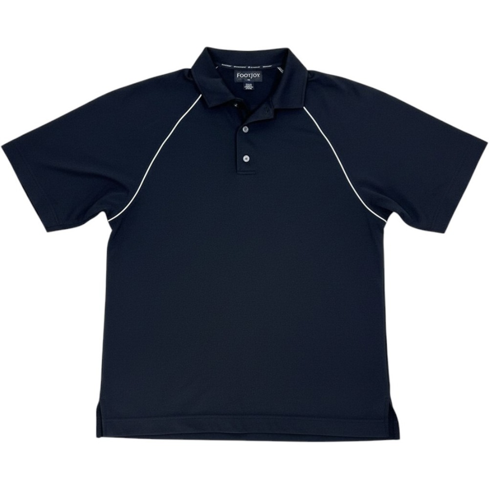FootJoy Mens Black Performance Golf‎ Polo Shirt White Piping Size Medium FJ Logo